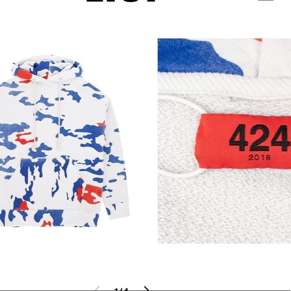 424 on Fairfax 2018 Hoodie Sweatshirt Camo White Red Blue Sz L Thick - Picture 11 of 12